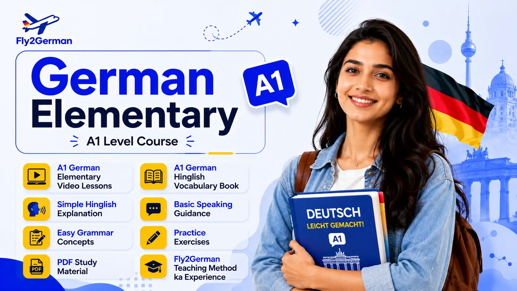A1 German Elementory Course in Hindi + English